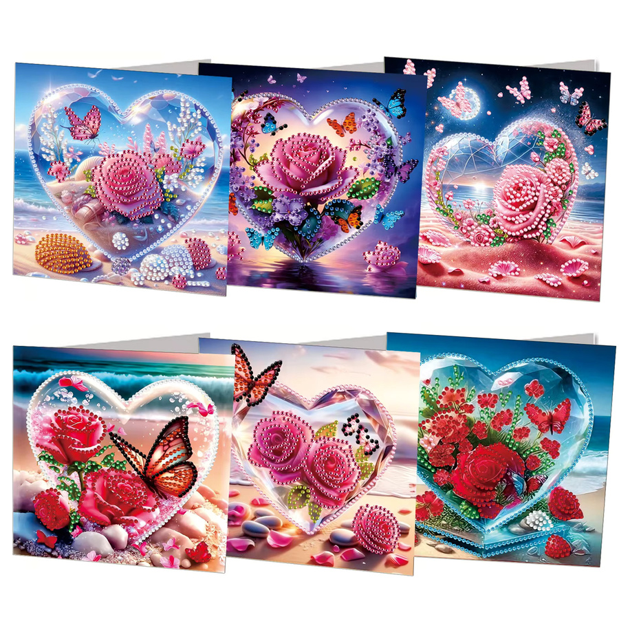 6-teiliges Weihnachtskarten-Set mit Diamantmalerei und Umschlägen, DIY-Herzblumen-Themenserie in Weiß und Multicolour aus Papier - Bild 2
