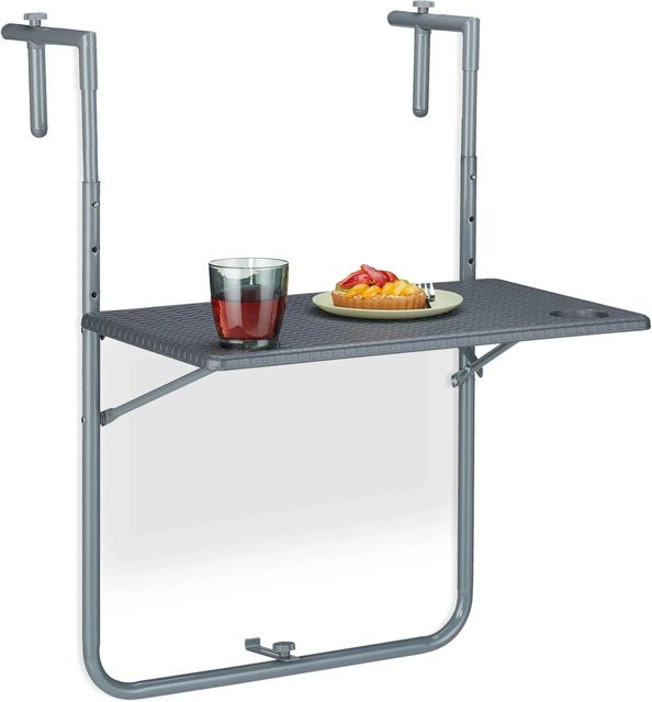 Relaxdays Balkonhängetisch aus Stahl und HDPE in Grau mit Rattanmuster, klappbar und höhenverstellbar, B: 60,0 cm, T: 59,5 cm, H: 73,0 cm - Bild 1