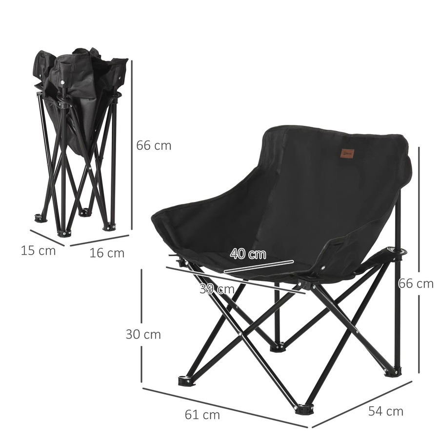 Outsunny Campingstuhl faltbar in Schwarz mit Stahlrahmen und Seitentasche inklusive Tragetasche - Bild 4