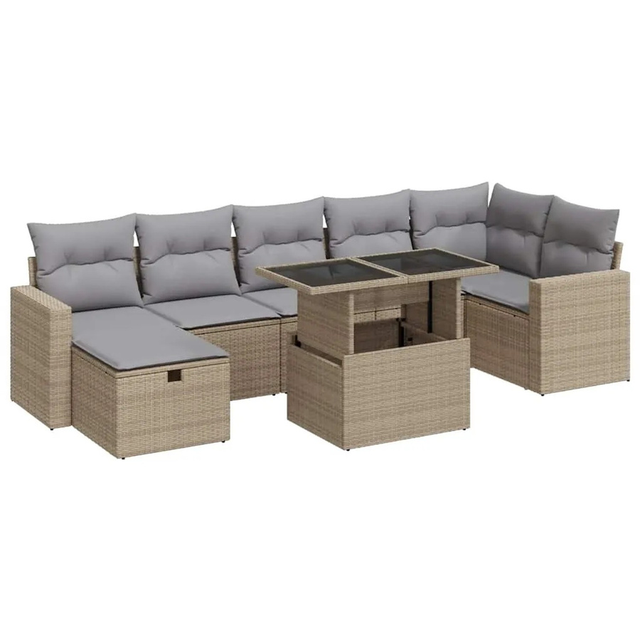vidaXL 8-teilige Garten-Sofagarnitur in L-Form mit Kissen und Couchtisch, Beige, Poly-Rattan mit Metallgestell - Bild 2