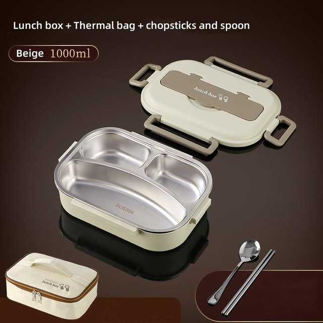 Yiran Furniture Isolierte Lunchbox aus 304 Edelstahl in Grau, mikrowellengeeignet und auslaufsicher mit Besteck - Bild 1