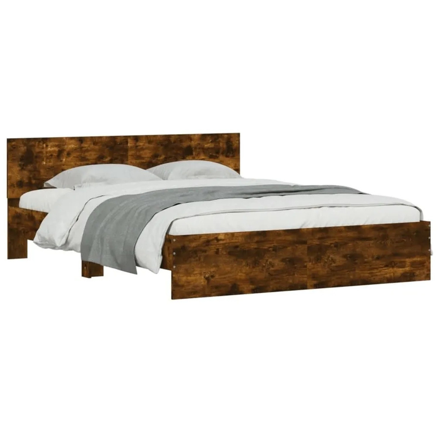 vidaXL Bettgestell mit Kopfteil in Räuchereiche, Farbe Braun, B/T/H: 140 x 190 cm - Bild 2