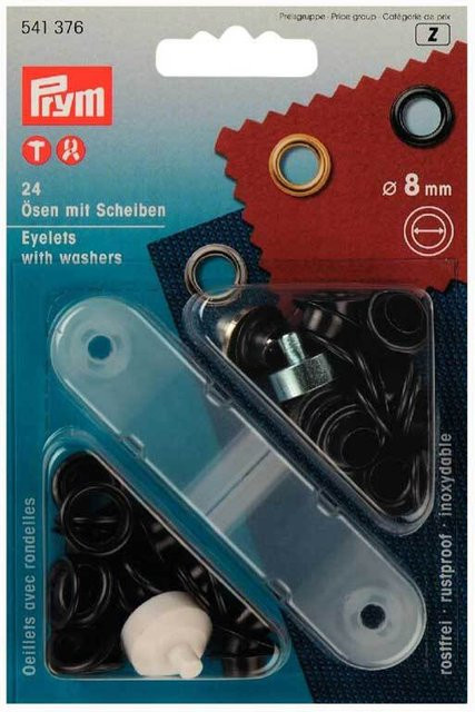 Prym Ösen mit Scheiben in Schwarz, Messing, 8 mm, 24 Stück - Bild 1