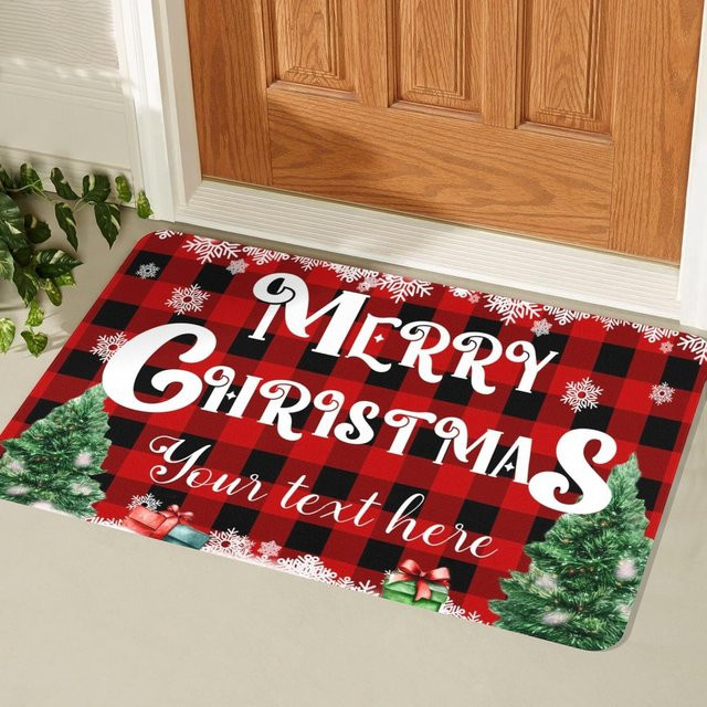VIKAMA Weihnachts-Bodenmatte Rot, Rechteckige Willkommensmatte aus Polyester für Innen und Außen, B/T: 60 x 40 cm - Bild 1