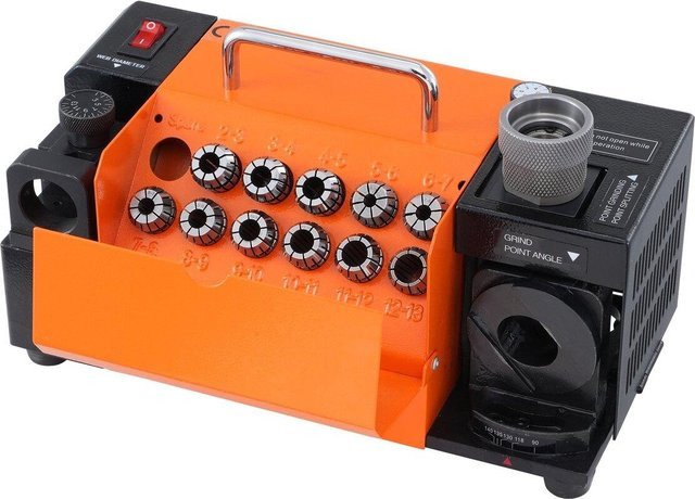 MB MR-13B Bohrer Schärfgerät für 3-13mm Bits inklusive 11 Spannzangen in Orange und Stahl - Bild 1
