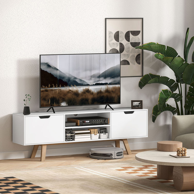Aosom TV-Schrank Weiß als Lowboard für Fernseher bis 65 Zoll mit 2 Schränken und 2 Regalebenen, B/T/H: 150 x 50 x 39 cm - Bild 2