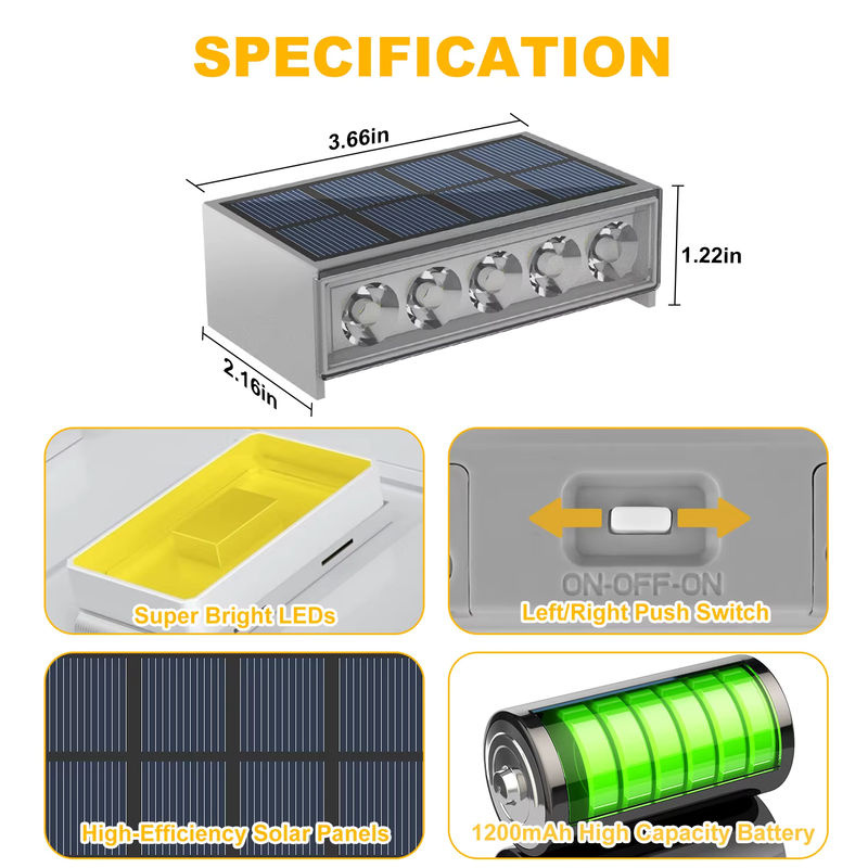 T-SUNRISE 6er Set Solar LED Treppenleuchten IP67 Wasserdicht für Garten und Pfad in Weiß - Bild 2