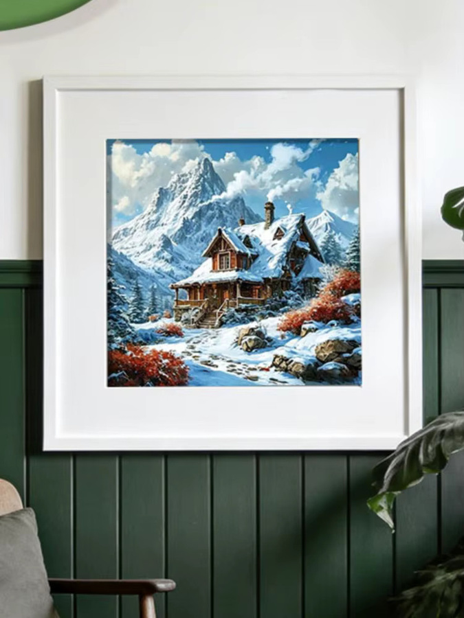 Huacan 5D DIY Diamantmalerei Winter Berghaus Landschaft Mosaik Set in Multicolour, Breite: 20 cm, Höhe: 20 cm - Bild 6