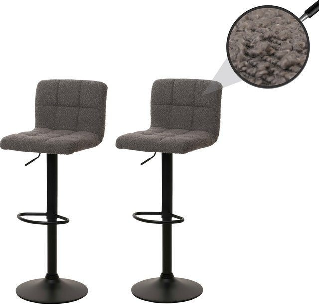 2er-Set Barhocker MCW-G87 aus Bouclé Stoff, höhenverstellbar und drehbar, dunkelgrau - Bild 1