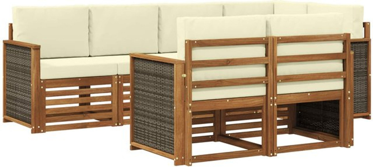 Modernes Ecksofa Set von vidaXL in Natur und Beige mit 6 Kissen aus Akazienmassivholz und Polyester - Bild 1