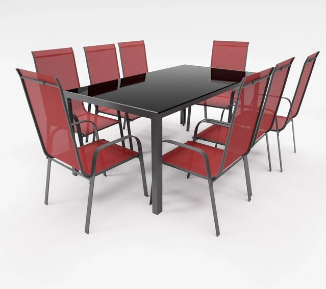 LEX Gartenmöbel Set aus Metall mit Tisch und 4 Stapelsesseln in Burgundrot - Bild 1