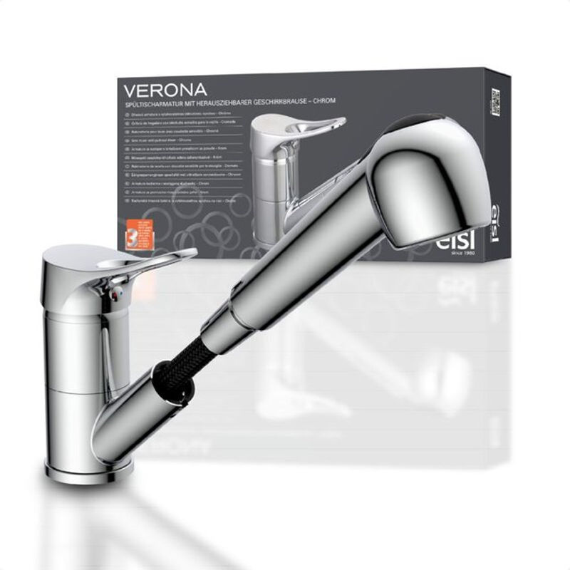Eisl Spültischarmatur Verona mit herausziehbarer Geschirrbrause in Chrom, Einhebelmischbatterie, Silber, Höhe: 50,0 cm, Breite: 240,0 cm, Tiefe: 170,0 cm - Bild 4