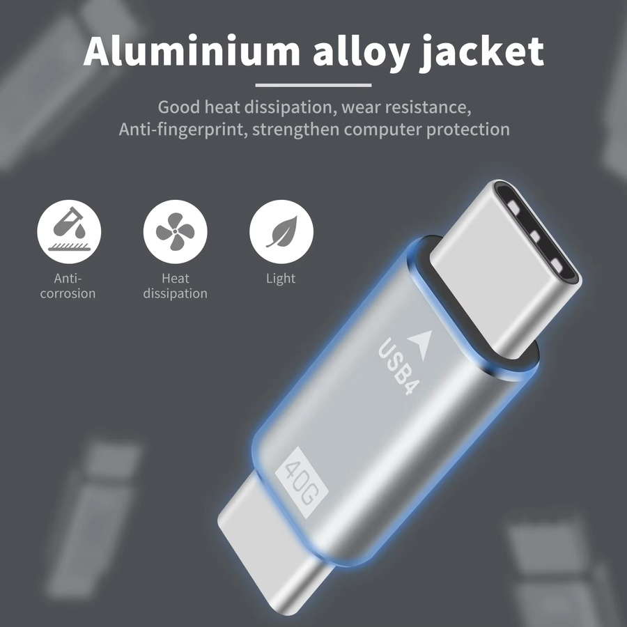 NNBILI USB-C auf USB-C Adapter mit 40 Gpbs Datenübertragung und Ladefunktion, Thunderbolt, USB 4.0, 3.1, 2.0, Farbe: Silber - Bild 4
