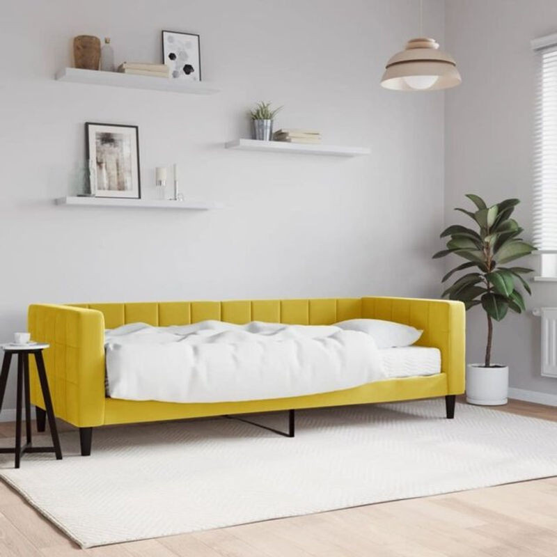 Vidaxl Polsterbett Tagesbett mit Matratze aus Samt und Metall in Gelb B/T/H: 200 x 80 x 90 cm - Bild 1