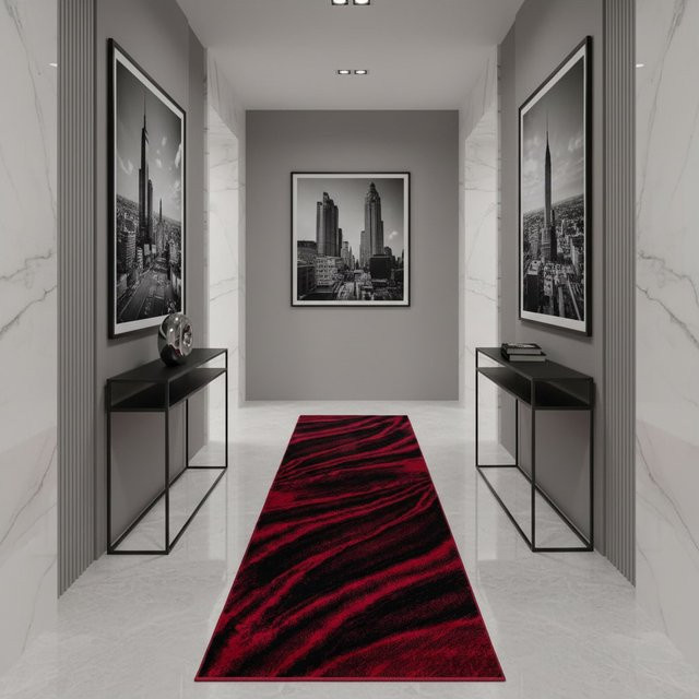 Kadima Design Teppich Kurzflor ASPEN in Rot mit abstraktem Wellenmuster, B/H: 80 x 300 cm - Bild 1