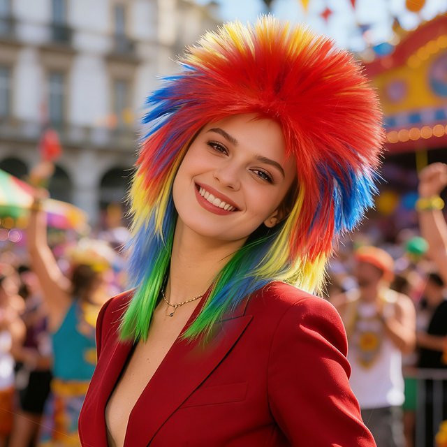 ANOGOL Regenbogen-Punk-Mohawk-Perücke, Damen, Kunsthaar - Bild 1