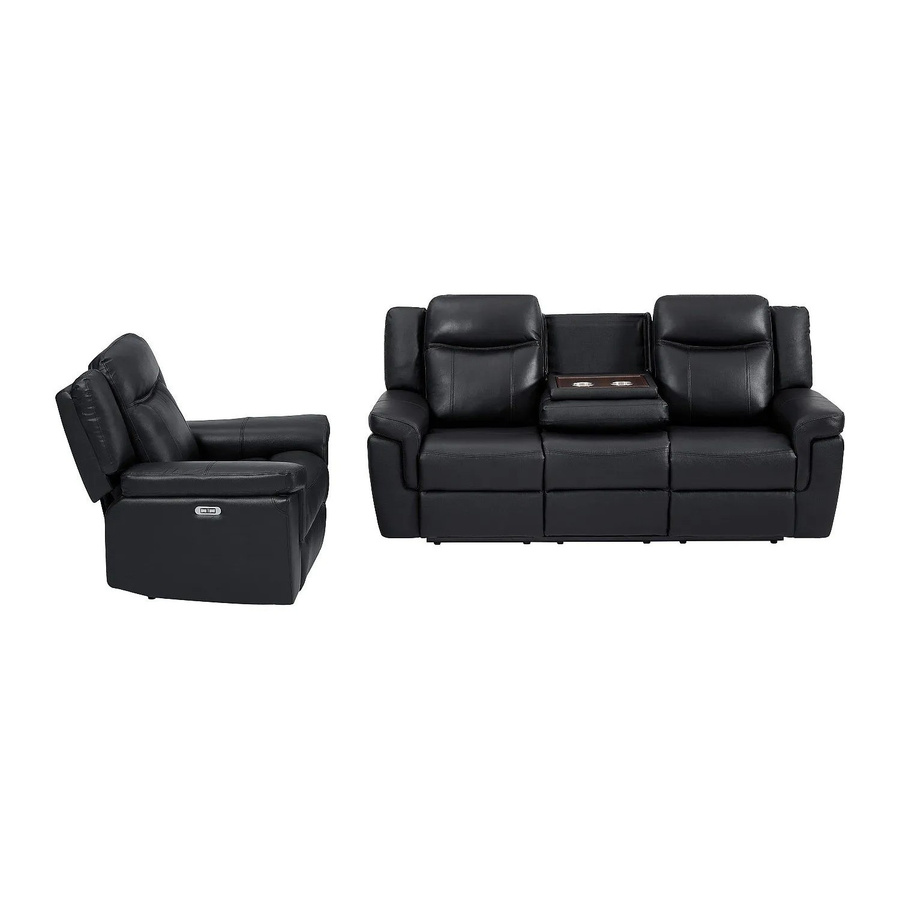 Vente-unique Couchgarnitur Kenneth in Schwarz mit Sessel aus Leder - Bild 2
