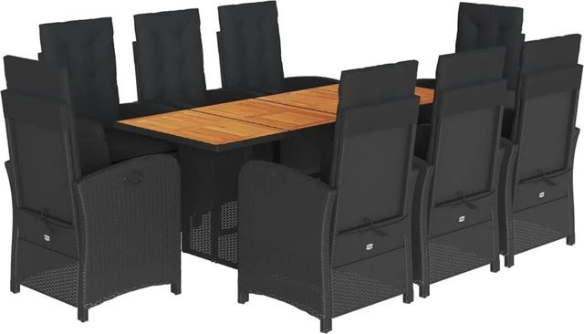 vidaXL 9-teilige Garten-Essgruppe aus PE-Rattan und Akazienholz in Schwarz und Braun mit Kissen für Garten, Hinterhof und Terrasse - Bild 1
