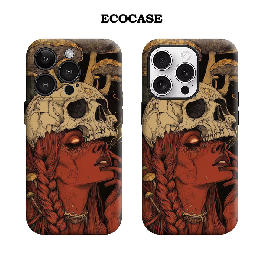 Handyhülle mit Totenkopf und Pilz Design für Apple iPhone 11 bis iPhone 17 Pro Max Plus, mehrfarbig, doppelschichtige Rückseite - Bild 2