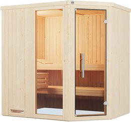 WEKA Ecksauna Varberg 1 für 6 Personen in Braun inklusive 4,5 kW Ofen mit externer Steuerung - Bild 1