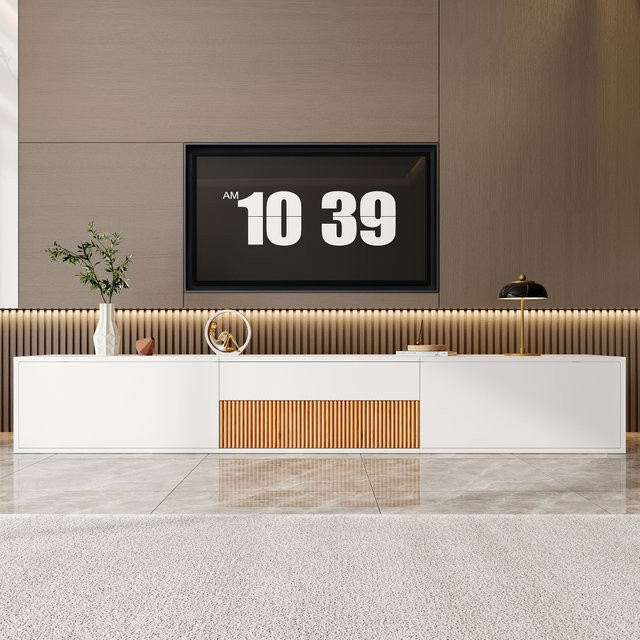 PINGGO Moderner TV-Schrank in Weiß mit Projektor-Kompatibilität und Holz-Design für dein Wohnzimmer - Bild 1