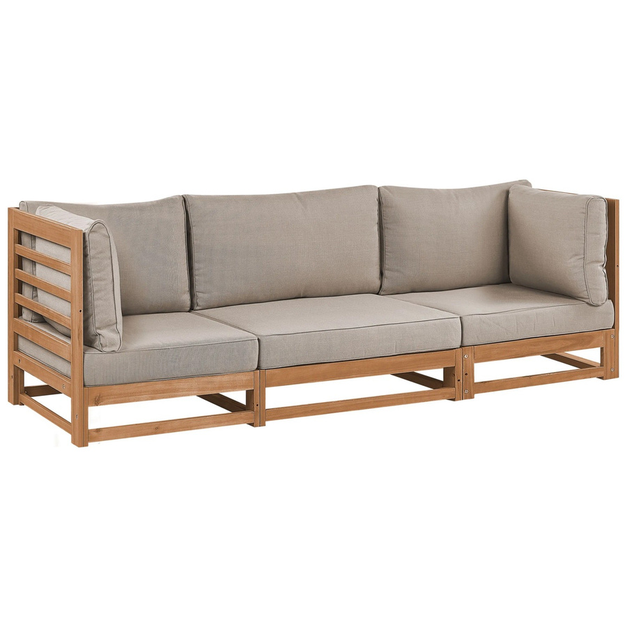 Beliani Gartensofa aus Akazienholz in Grau und Beige mit Polsterung und Kissen, B/T/H: 235 x 75 x 72 cm - Bild 2