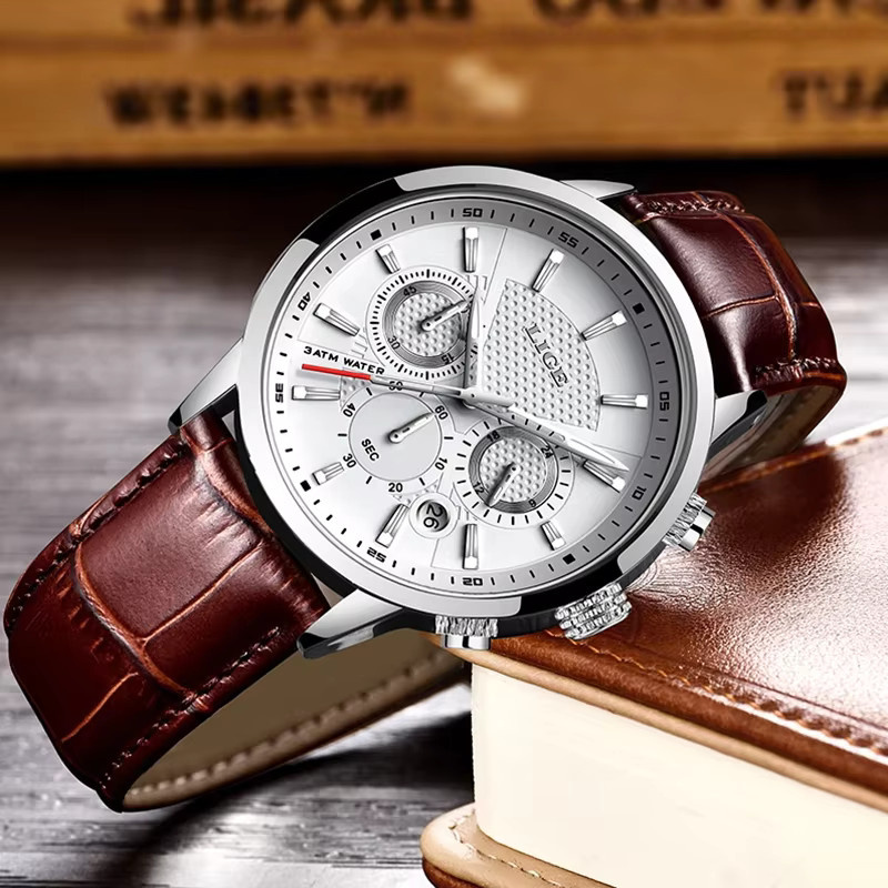 LIGE Armbanduhr Quarz, Leder, Herren, Datum, Leuchtzeiger - Bild 3
