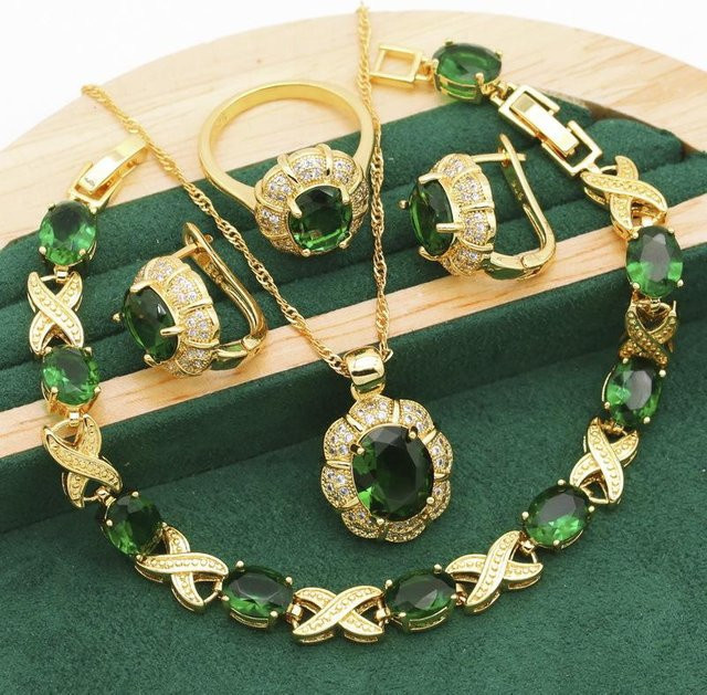 YIRAN Jewelry Schmuckset, Kupfer, Gold, Diamant, Zirkonia, Damen - Bild 1
