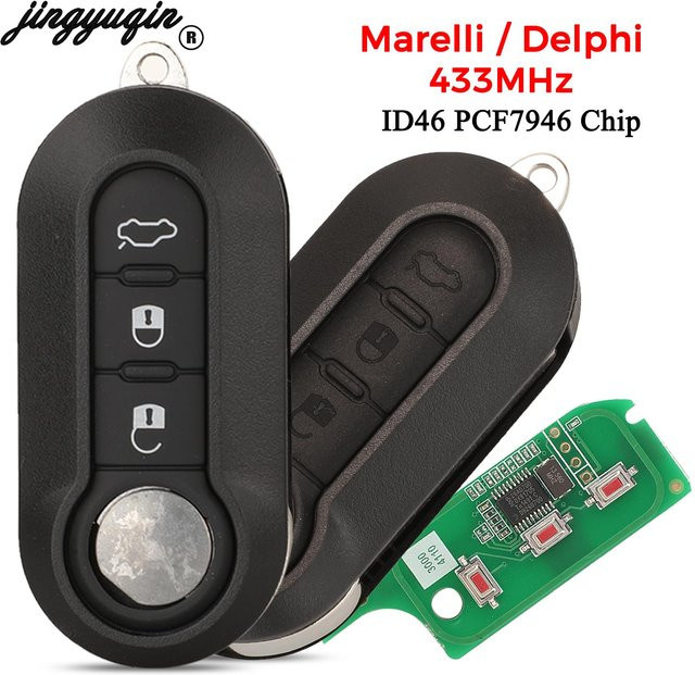 Jingyuqin 3-Tasten 433MHz Fernbedienungsschlüssel für Lancia Delta Musa Ypsilon Abarth 500 Punto in Schwarz oder Weiß mit PCF7946 id46 Chip - Bild 1