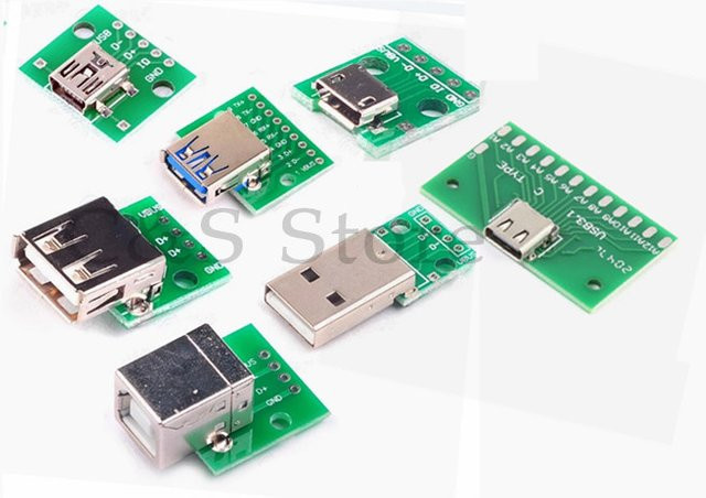 5 Stück USB Breakout Board Set mit Micro USB, USB A und USB B Schnittstellen auf 2,54 mm DIP PCB Konverter Adapter in Grün - Bild 1