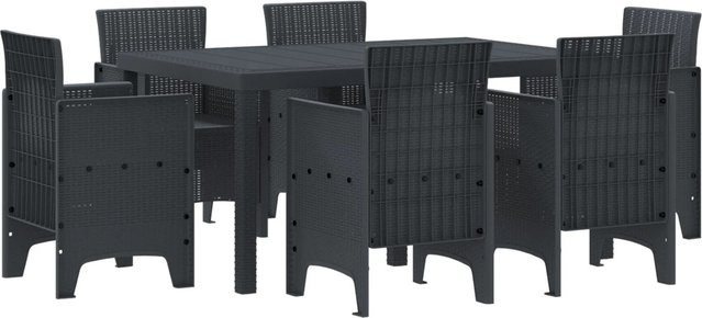 vidaXL 7-teiliges Garten Esszimmer Set aus Poly Rattan in Anthrazit mit rechteckigem Tisch und 6 Stühlen - Bild 1