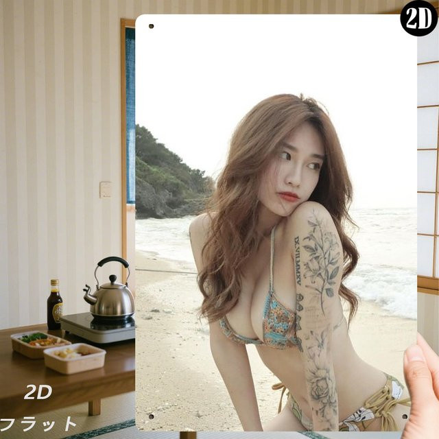 CIFBUY Vintage Retro Tattoo Bikini Metallschild im japanischen Stil, Dekoration für Badezimmer und Eingangsbereich, B: 20,32 cm, H: 30,48 cm, Mehrfarbig - Bild 1