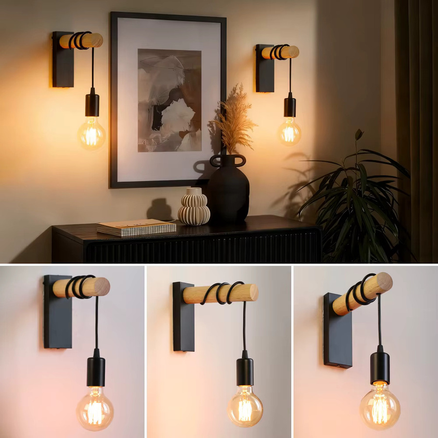 PARKSON Retro Wandleuchte aus Holz und Glas im Industrial Design mit E27 Fassung, Schwarz/Transparent - Bild 5