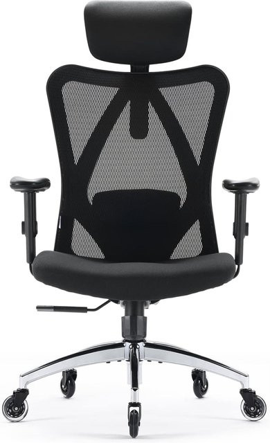 SIHOO M18 Ergonomischer Bürostuhl mit dreifacher Lendenwirbelstütze, Netzgewebe und Rollen in Schwarz - Bild 1