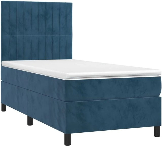 vidaXL Boxspringbett mit Matratze in Dunkelblau, Hybrid-Bett mit LED-Unterbettbeleuchtung und USB-Anschluss, Samt, B/T/H: 80 x 200 x 118 cm - Bild 1