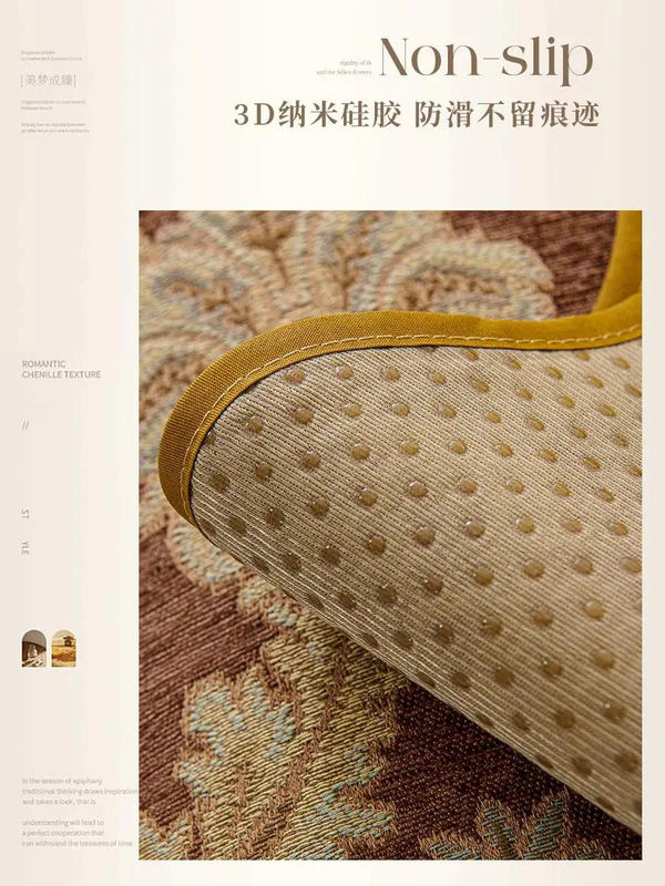 Chenille Sofakissen mit floralem Jacquard-Muster und französischer Wellenkante in Blau, B/H: 65 x 58 cm - Bild 5