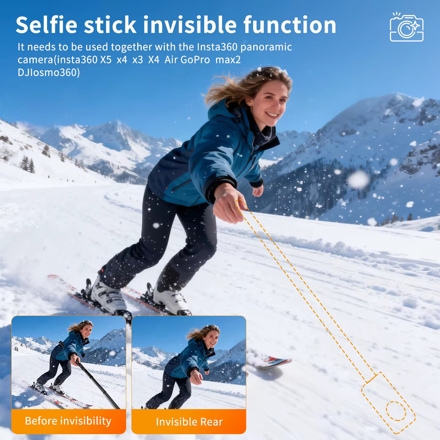 Insta360 Unsichtbarer Selfie-Stick mit Griff in Schwarz für Insta360 X5 X4 GoPro 13 12 11 und DJI Action 6 5Pro 4, Länge: 1,5 m - Bild 3