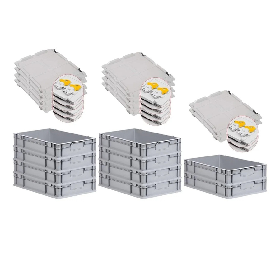PROREGAL Spar Set 10x Eurobox Nextgen Economy mit Scharnierdeckel und gelben Schiebeschnappverschlüssen, Grau, H x B x T: 12 x 40 x 60 cm, 23 Liter - Bild 2