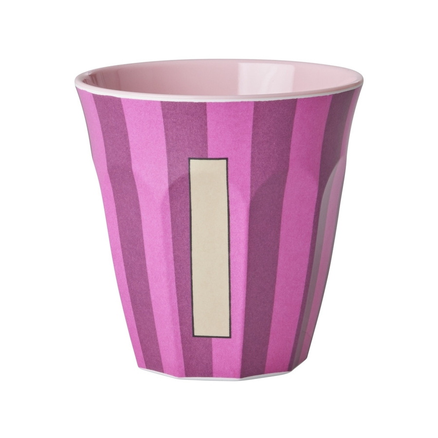 Rice Melamin Becher Buchstabe I mit Streifen in Pink, 250ml - Bild 1