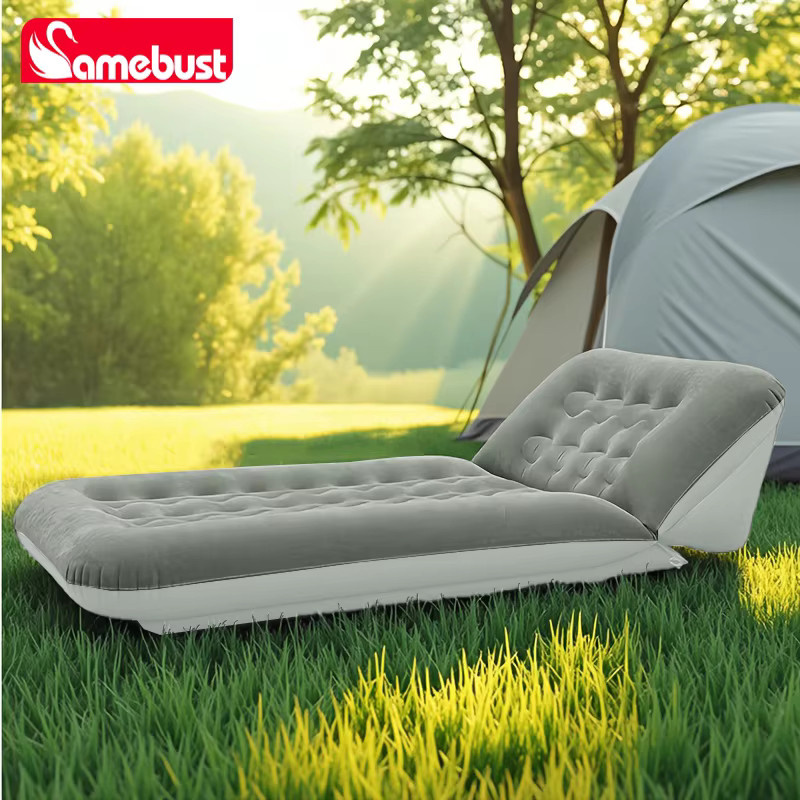 Camebust Aufblasbares Luftbett in Grau, Verstellbare Outdoor-Campingmatratze aus verdicktem beflocktem PVC, Tragbare Reise-Isomatte - Bild 3