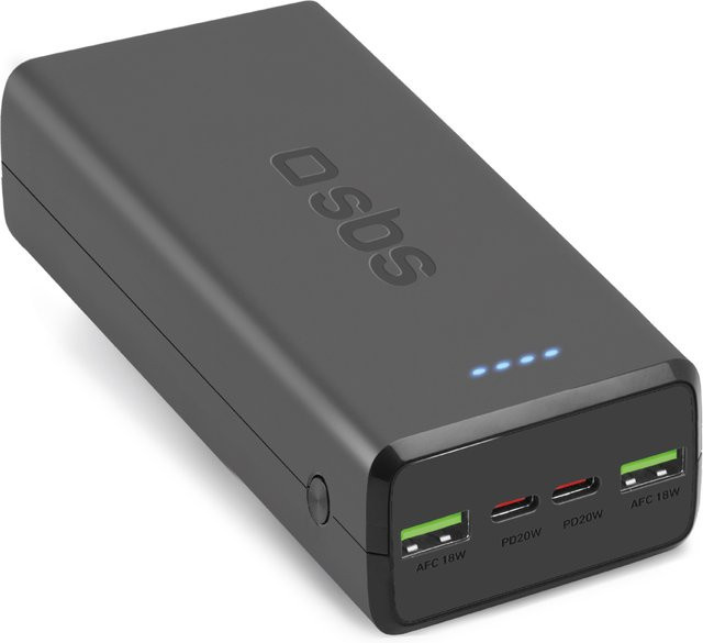 SBS Powerbank 30.000 mAh mit 2 USB-C und 2 USB-A Anschlüssen in Schwarz - Bild 1