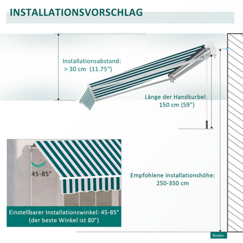 Outsunny Gelenkmarkise mit Handkurbel in Weiß, B/L: 245 x 395 cm - Bild 5