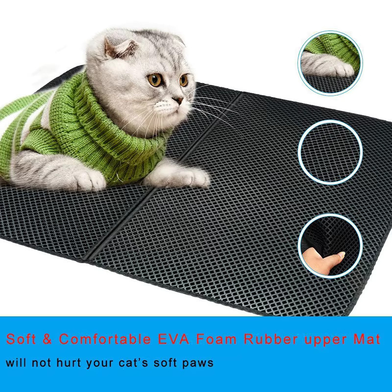 Otmagelu Katzenstreu Matte aus EVA mit Doppelschicht und atmungsaktiven Löchern, Schwarz oder Weiß, B/T: 61 x 47 cm - Bild 5