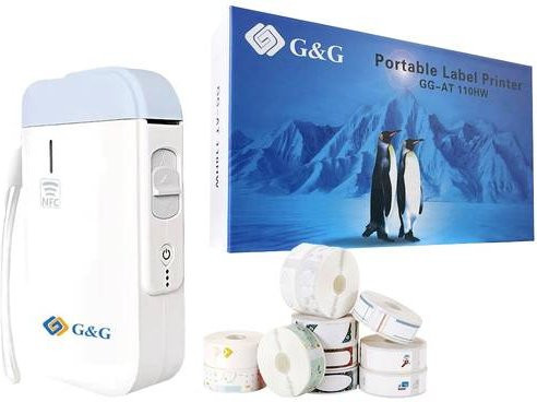 G&G GG-AT 110HW Thermodirekt Etikettendrucker in Weiß mit Bluetooth, NFC und USB, 203 x 203 dpi, max. Etikettenbreite 12mm - Bild 1