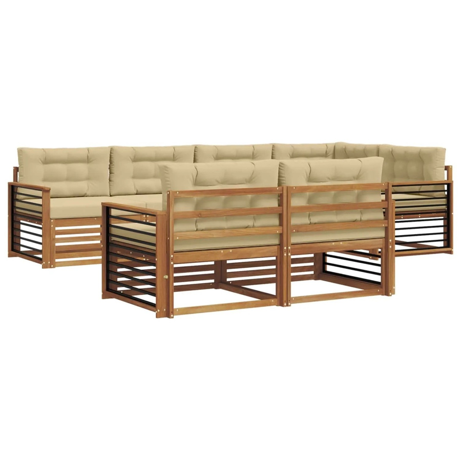 vidaXL Outdoor-Sofagarnitur 7-teilig aus Akazienholz in Natur mit beigen Kissen im L-Shape Design - Bild 2