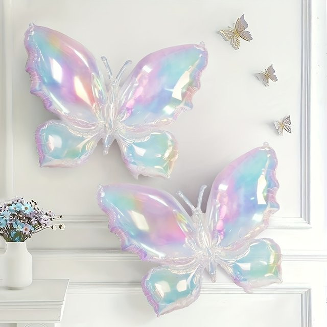 2 Stück Schmetterling Luftballons aus Aluminiumfolie in Transparent mit Farbverlauf für deine Party und Geburtstagsdekoration - Bild 1