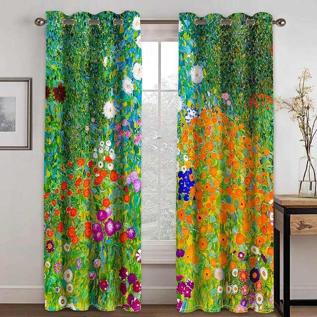 Elegante moderne Vorhänge mit Blumenmuster in Mehrfarbig, 2er-Set, semi-transparent, B: 50 cm, H: 130 cm - Bild 1