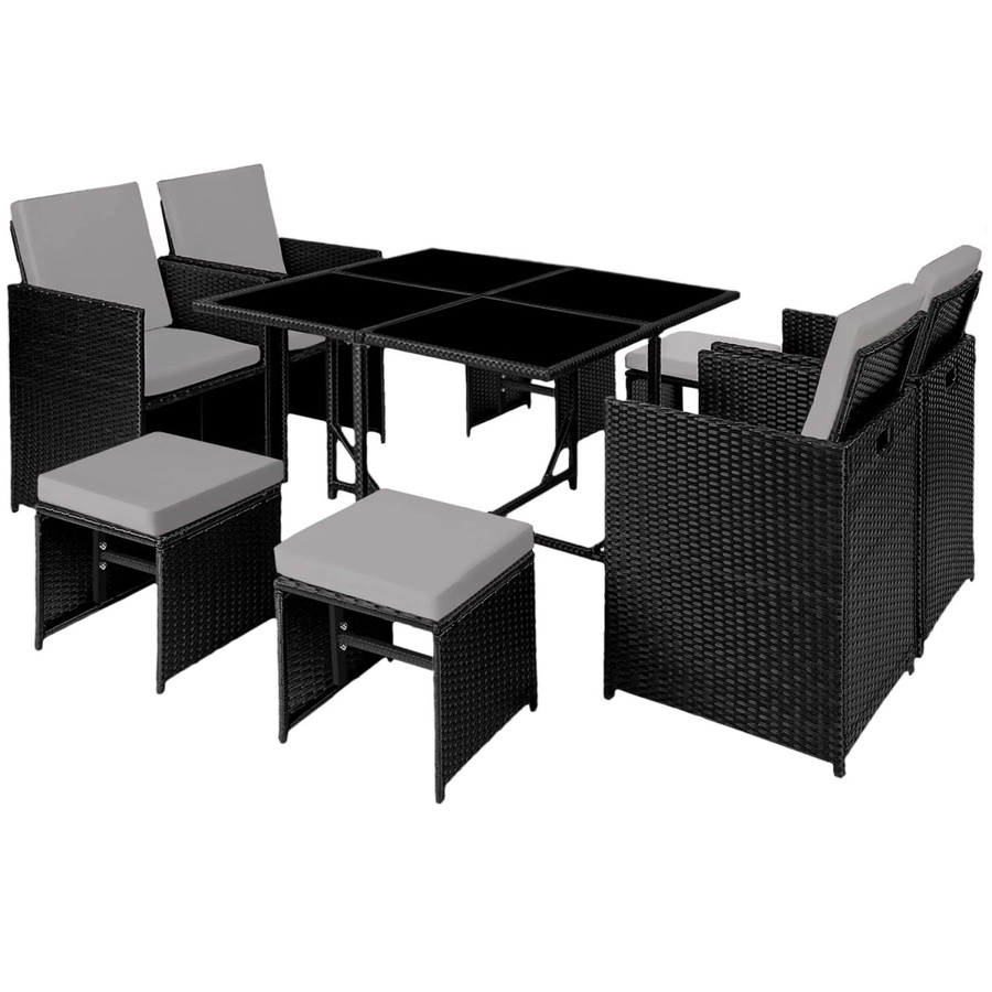 tectake Rattan Sitzgruppe Bilbao für 4 bis 8 Personen in Schwarz Grau mit Polstern und Schutzhülle - Bild 3