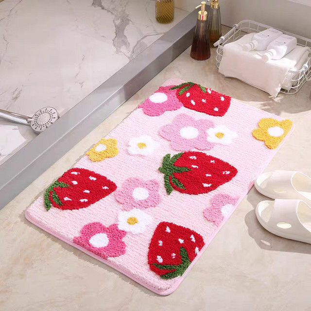 VIKAMA Plüsch-Fußmatte mit floralem Design in Pink, saugfähige Badezimmer- und Eingangstürmatte, B/T: 60 x 40 cm - Bild 1