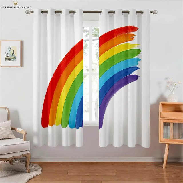Yiran Furniture Dekorative Vorhänge mit Regenbogenmuster und Sternenhimmel, Mehrfarbig, 2er-Set, B/H: 50 x 130 cm - Bild 1